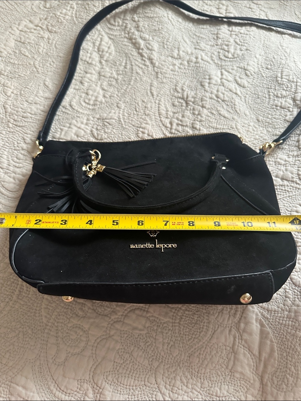Nanette Lepore Black faux Suede Satchel with Tassel Charm - Picture 5 of 6
